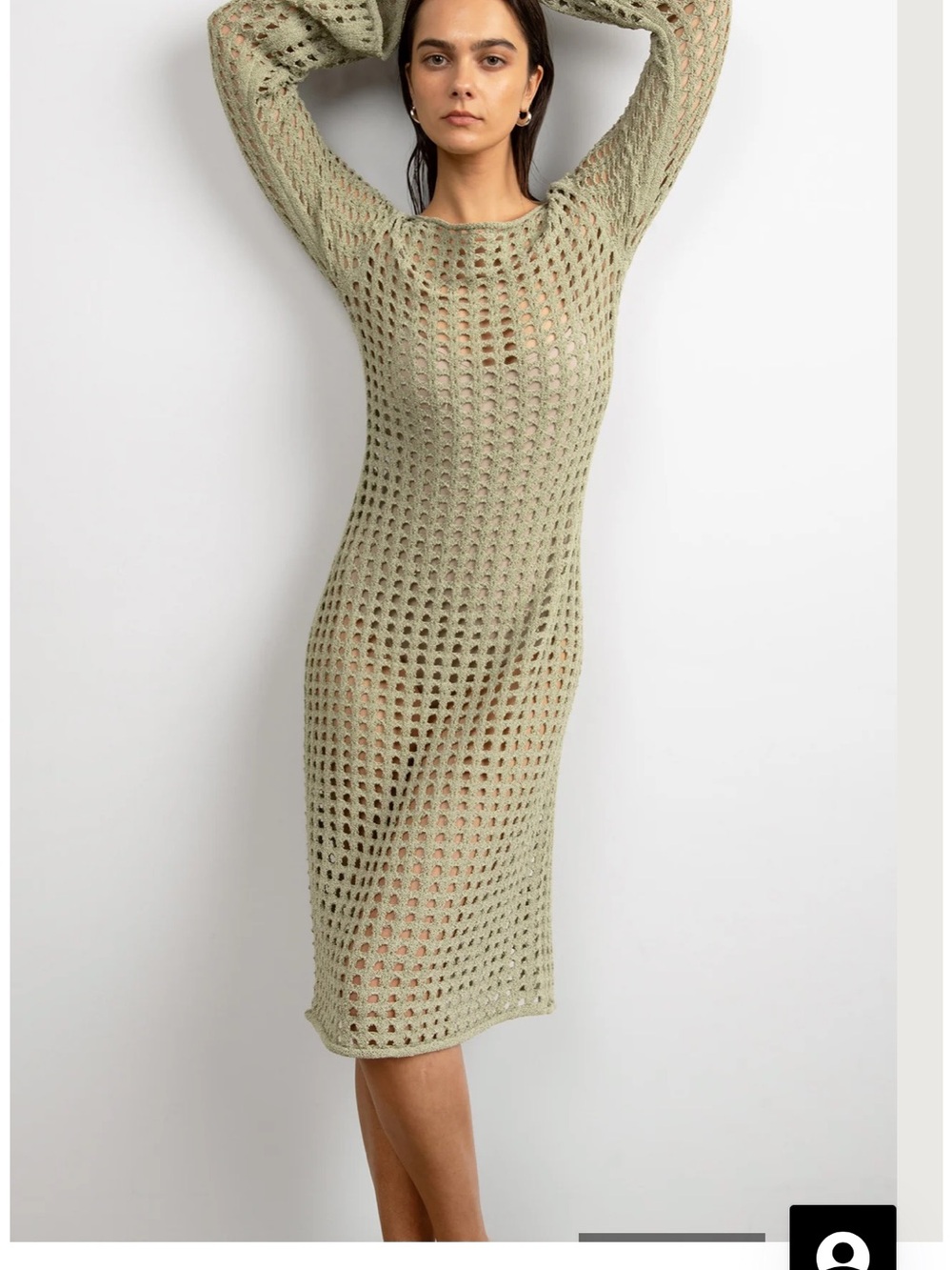 Frank & Oak Open-Weave Knit Midi Dress in Sage Green